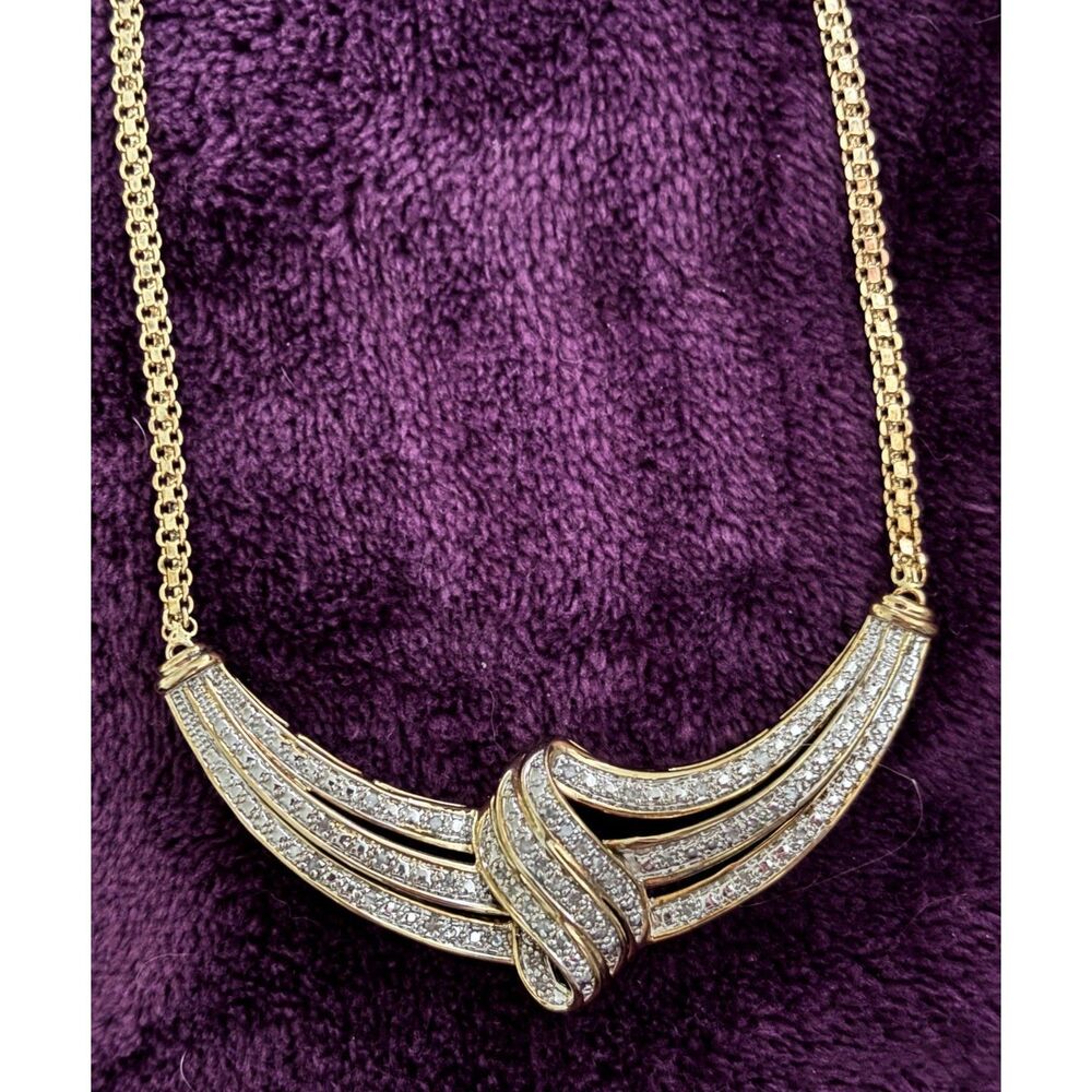 Vintage Statement Necklace, 1/2 CT Lab Created Diamonds, 14K Gold over Brass